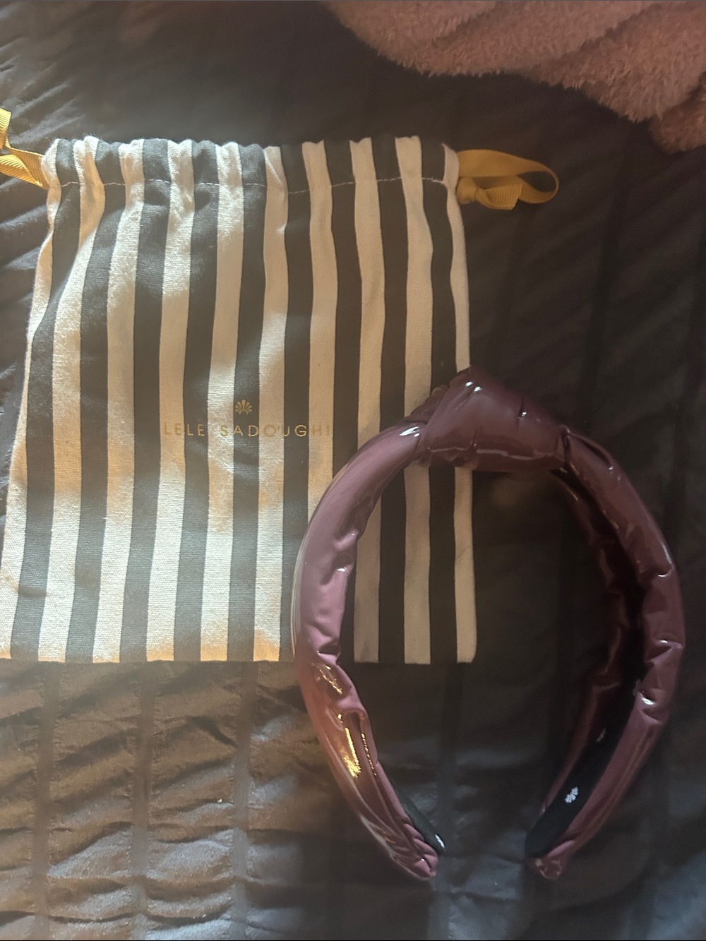Lele Sadoughi Plum Padded Satin Knot Headband with Glossy Finish